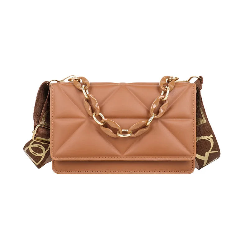 Embossed Leather Crossbody Bag with Chain Strap
