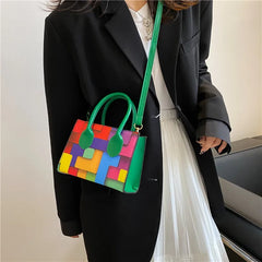 Women Splicing Small Square Crossbody Bag Shoulder Bag Messenger