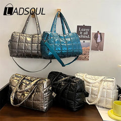 Women Bright Space Cotton Handbag Female Solid Shoulder Messenger Bag
