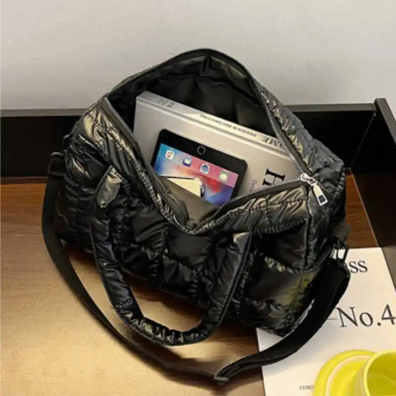 Women Bright Space Cotton Handbag Female Solid Shoulder Messenger Bag