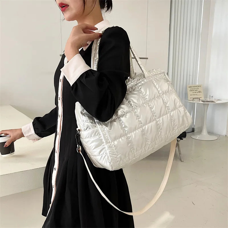 Women Bright Space Cotton Handbag Female Solid Shoulder Messenger Bag