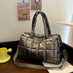 Women Bright Space Cotton Handbag Female Solid Shoulder Messenger Bag