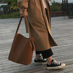 Women Bucket Bag PU Leather Shoulder Bag Handbags Casual Large Totes