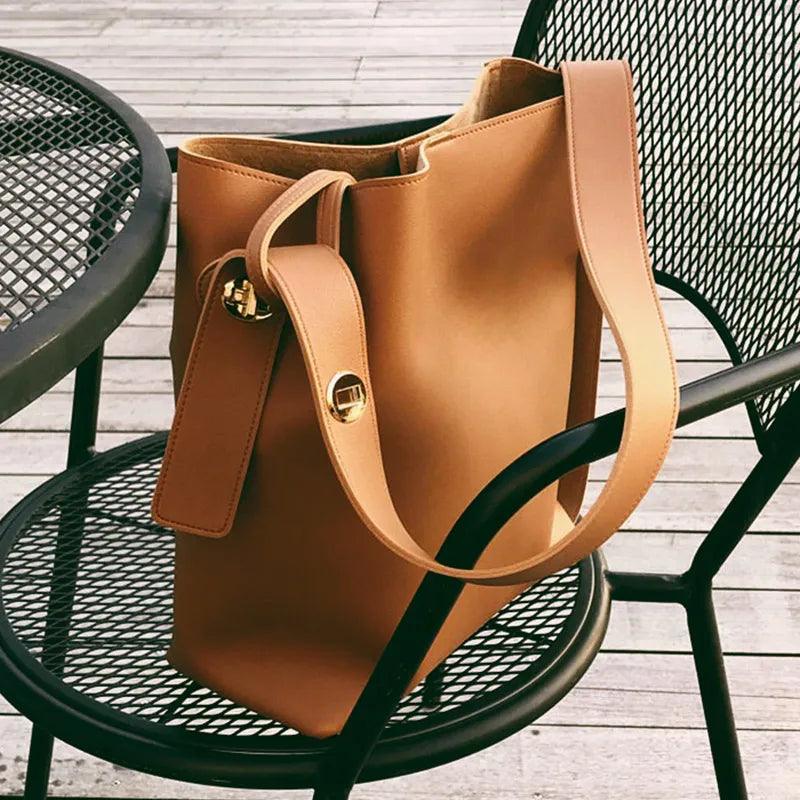 Women Bucket Bag PU Leather Shoulder Bag Handbags Casual Large Totes