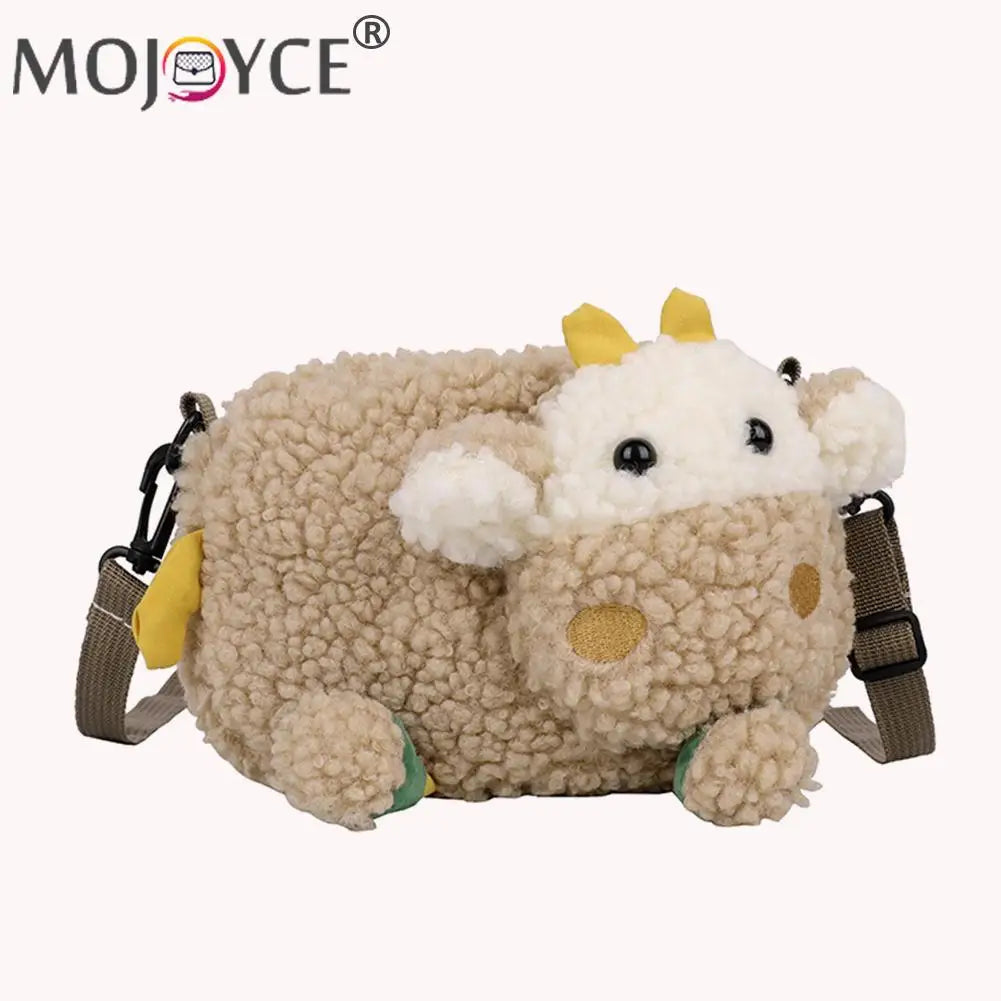 Plush Lamb Crossbody Bag Women Casual Messenger Zipper Shoulder Bag