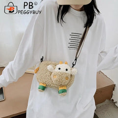 Women Cartoon Messenger Bags Casual Female Soft Plush Zipper Crossbody Bags