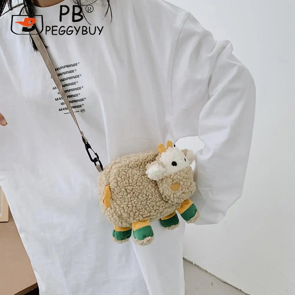 Women Cartoon Messenger Bags Casual Female Soft Plush Zipper Crossbody Bags