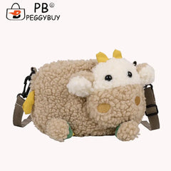 Women Cartoon Messenger Bags Casual Female Soft Plush Zipper Crossbody Bags