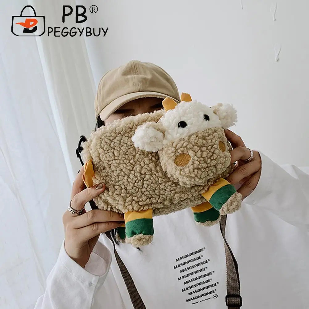 Women Cartoon Messenger Bags Casual Female Soft Plush Zipper Crossbody Bags