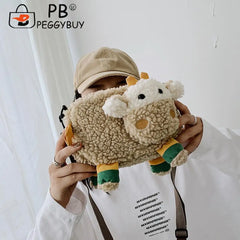 Women Cartoon Messenger Bags Casual Female Soft Plush Zipper Crossbody Bags