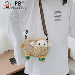 Women Cartoon Messenger Bags Casual Female Soft Plush Zipper Crossbody Bags