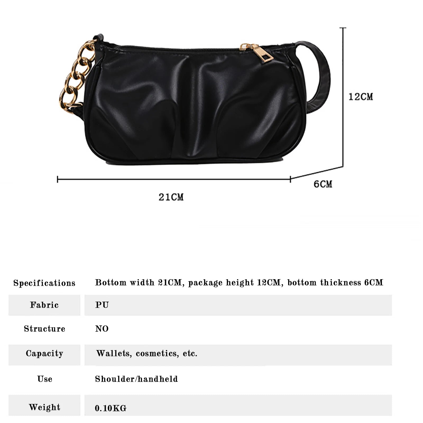 Women Chain Shoulder Bag Zipper PU Handbag