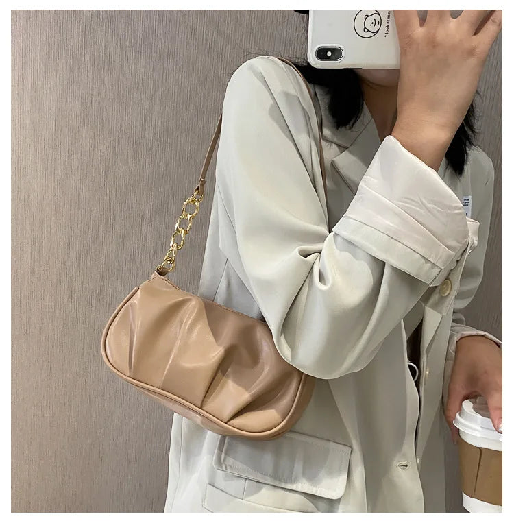 Women Chain Shoulder Bag Zipper PU Handbag