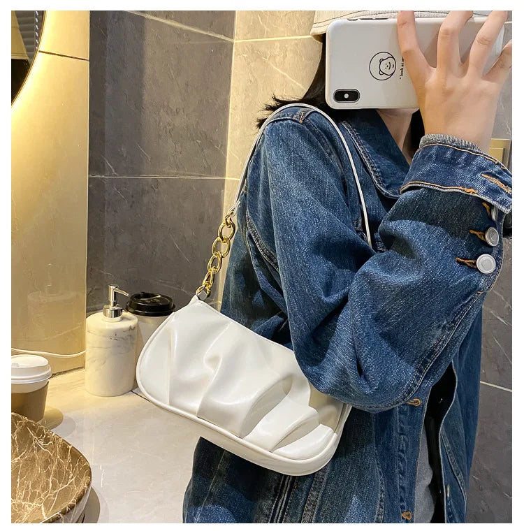 Women Chain Shoulder Bag Zipper PU Handbag