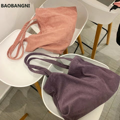Women Corduroy Shoulder Bag Large Capacity Female Handbag