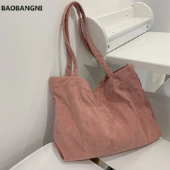 Women Corduroy Shoulder Bag Large Capacity Female Handbag