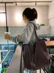 Women Corduroy Shoulder Bag Large Capacity Female Handbag