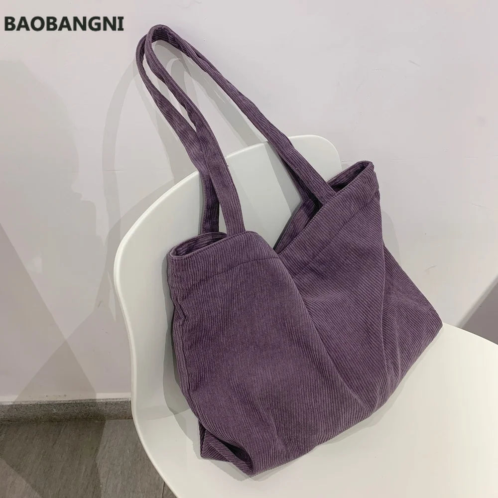 Women Corduroy Shoulder Bag Large Capacity Female Handbag