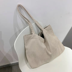 Women Corduroy Shoulder Bag Large Capacity Female Handbag