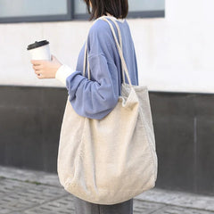 Corduroy Shoulder Bag Large Capacity Tote Handbag Reusable Shopping Bags