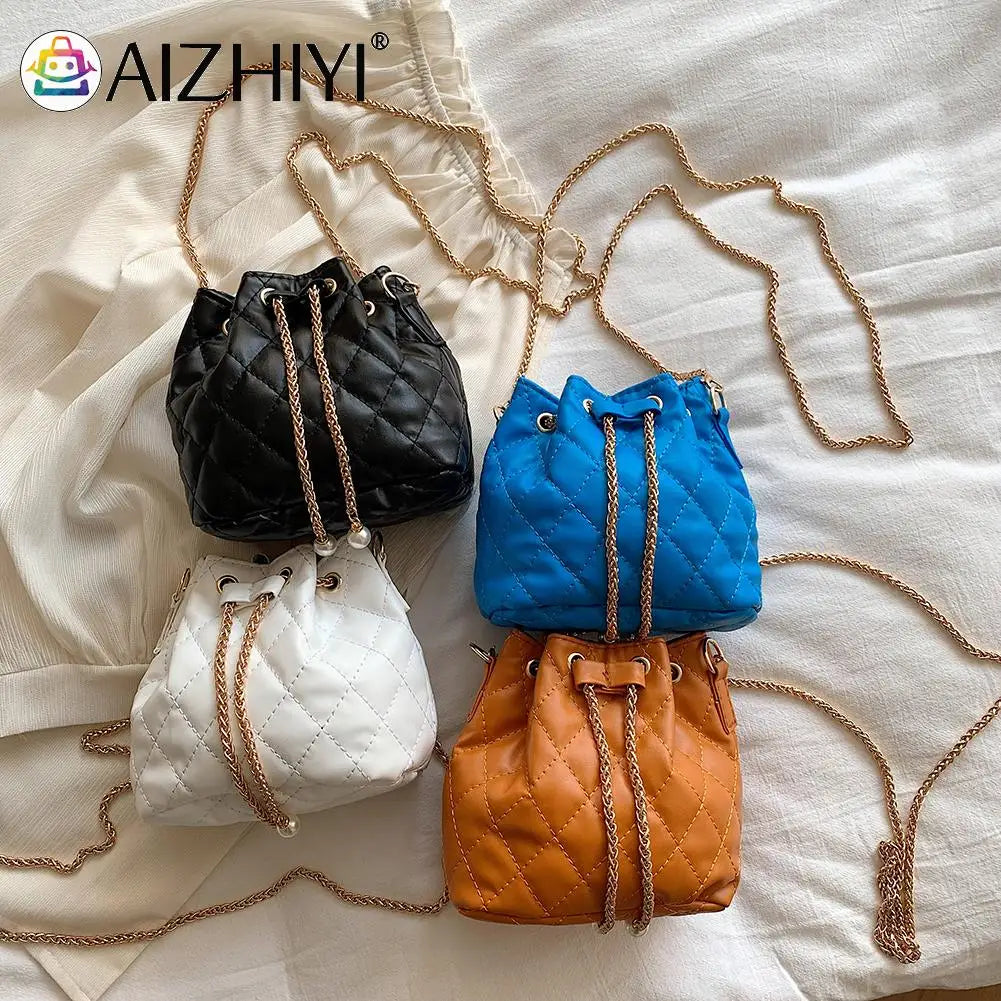 Women Crossbody Bags PU Leather Solid Drawstring Messenger Bag