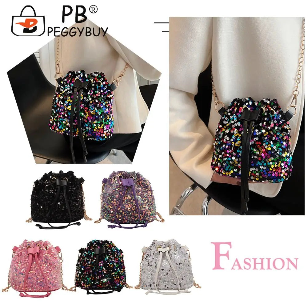 Women Crossbody Bags Sequins Drawstring Messenger Bag