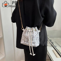 Women Crossbody Bags Sequins Drawstring Messenger Bag
