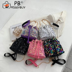 Women Crossbody Bags Sequins Drawstring Messenger Bag