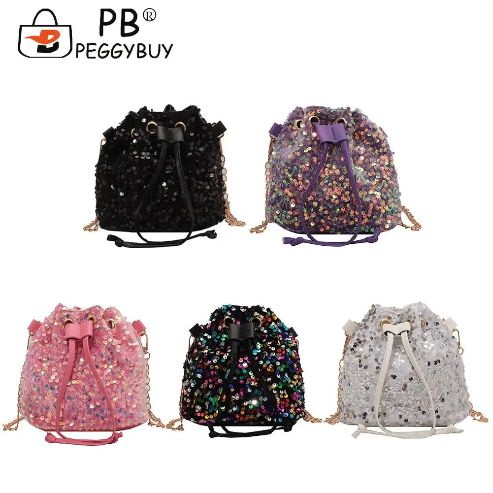 Women Crossbody Bags Sequins Drawstring Messenger Bag