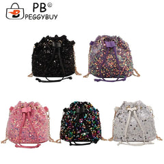 Women Crossbody Bags Sequins Drawstring Messenger Bag