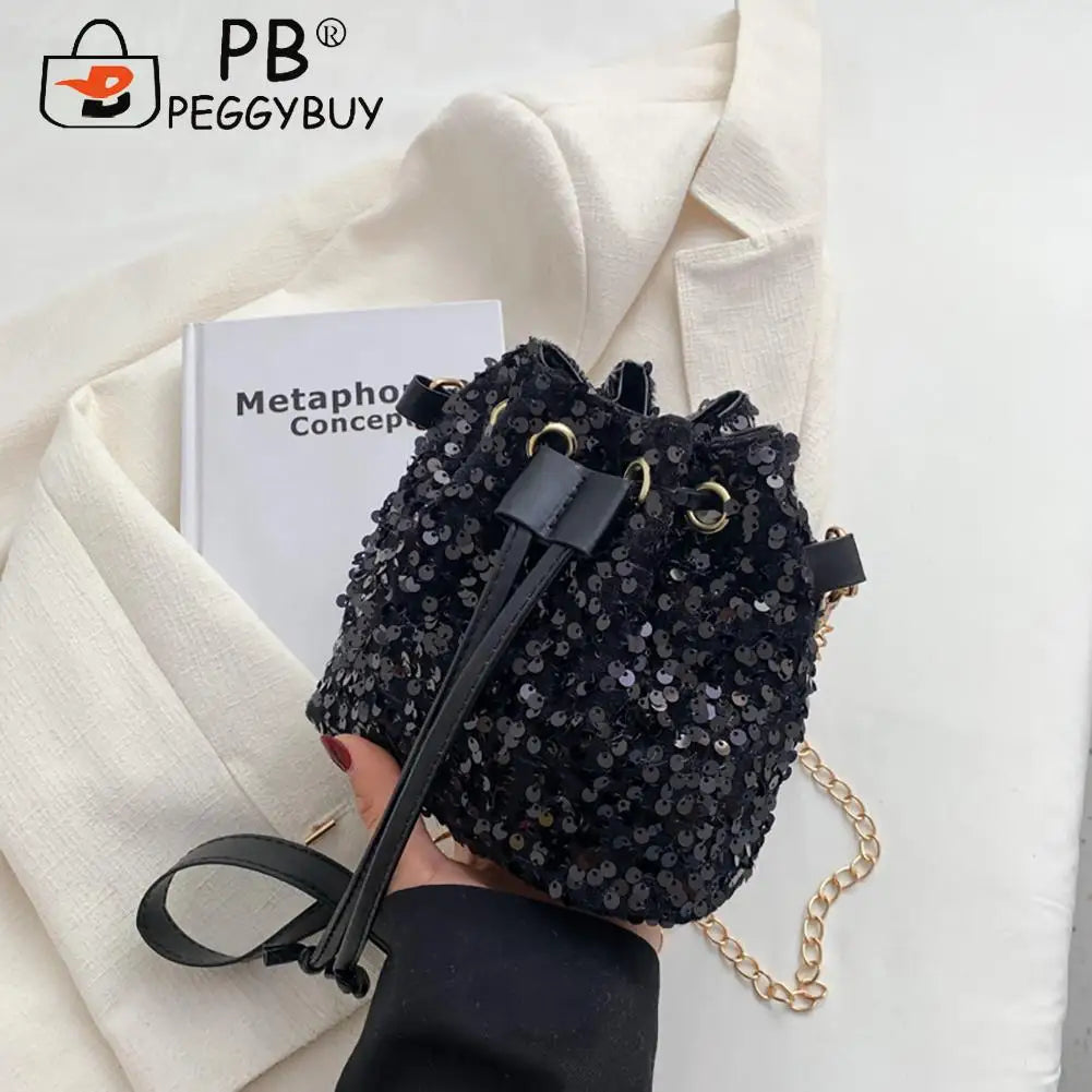 Women Crossbody Bags Sequins Drawstring Messenger Bag