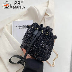 Women Crossbody Bags Sequins Drawstring Messenger Bag