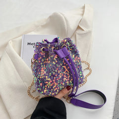 Women Crossbody Bags Sequins Drawstring Messenger Bag