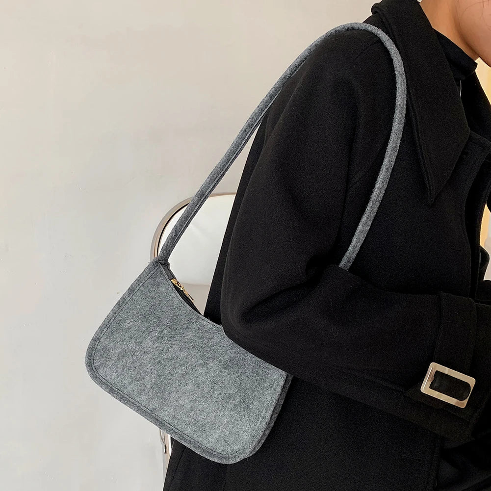 Women Felt Shoulder Bag Lady All-Match Messenger Purse for Travel