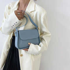 Soft PU Leather Shoulder Bag Solid Small Square Wide Strap Hand Bag