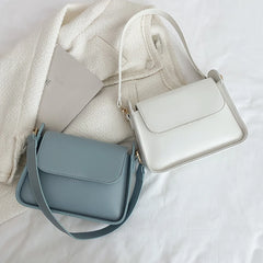 Soft PU Leather Shoulder Bag Solid Small Square Wide Strap Hand Bag