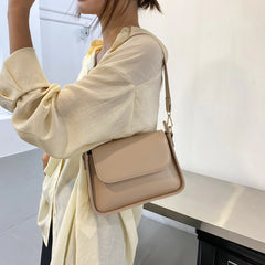 Soft PU Leather Shoulder Bag Solid Small Square Wide Strap Hand Bag