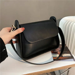 Soft PU Leather Shoulder Bag Solid Small Square Wide Strap Hand Bag