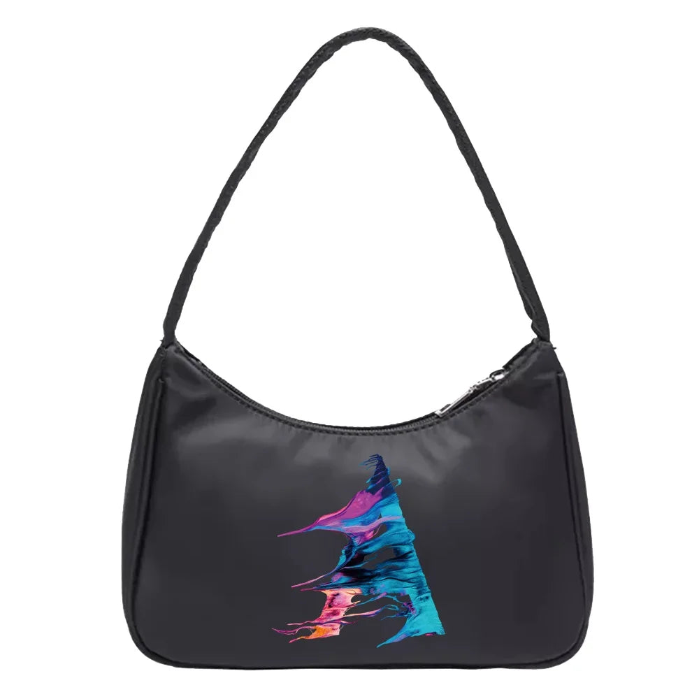 Retro Solid Shoulder Underarm Bag 26 Letter Print Female Tote Pouch