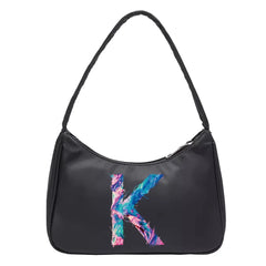 Retro Solid Shoulder Underarm Bag 26 Letter Print Female Tote Pouch