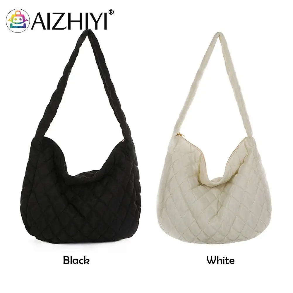 Women Lattice Solid Cloud Shoulder Winter Space Down Bag