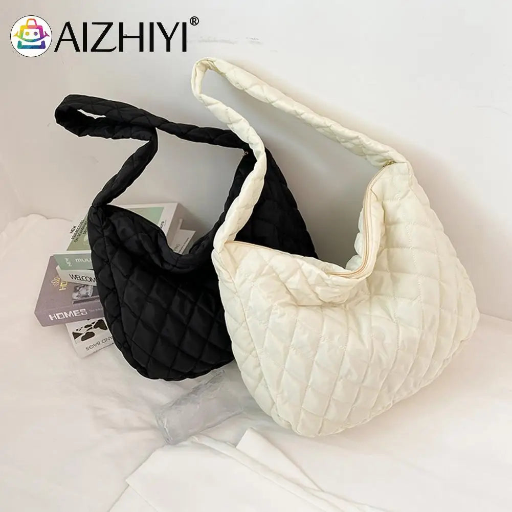 Women Lattice Solid Cloud Shoulder Winter Space Down Bag