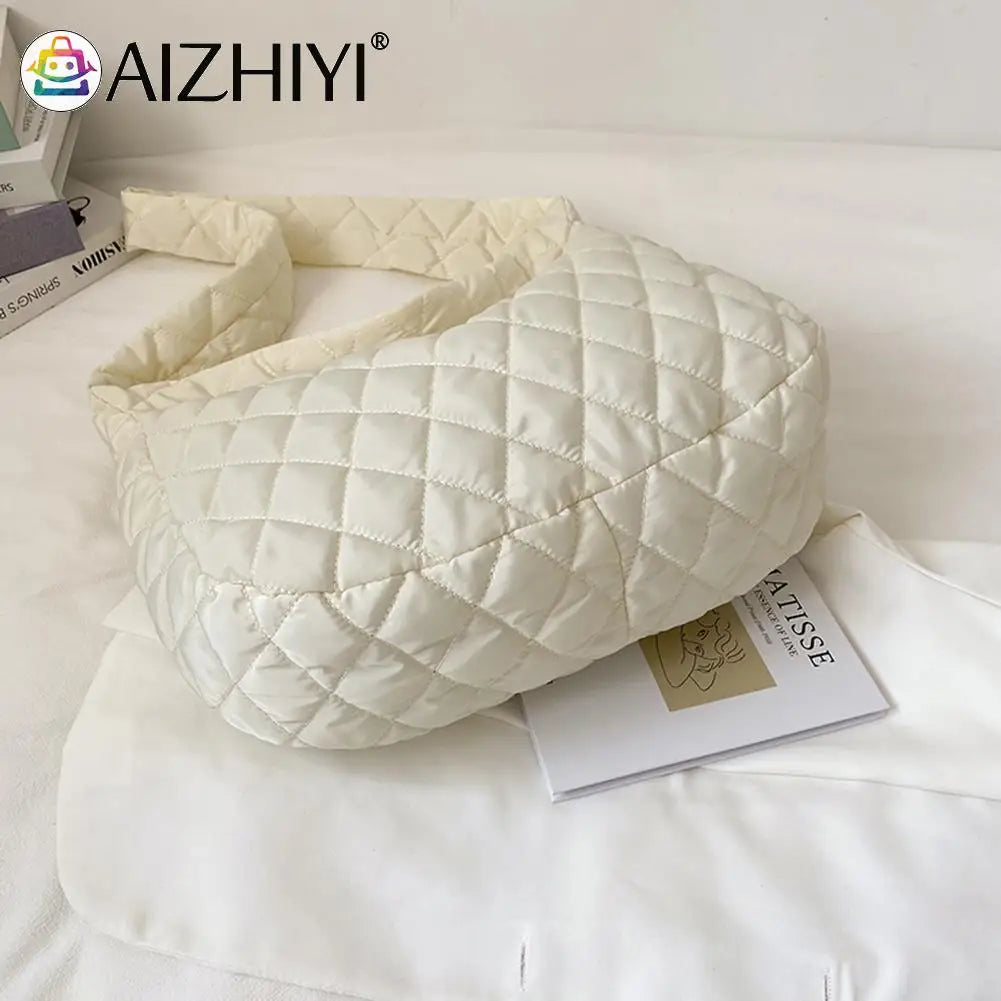 Women Lattice Solid Cloud Shoulder Winter Space Down Bag