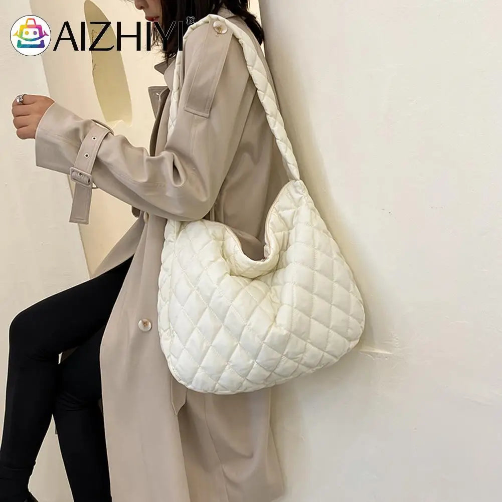 Women Lattice Solid Cloud Shoulder Winter Space Down Bag