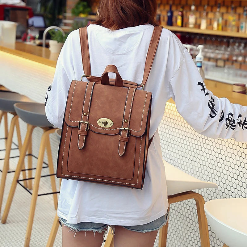Women Leather Backpacks Urban Preppy Style School Bag for Teenage Girls
