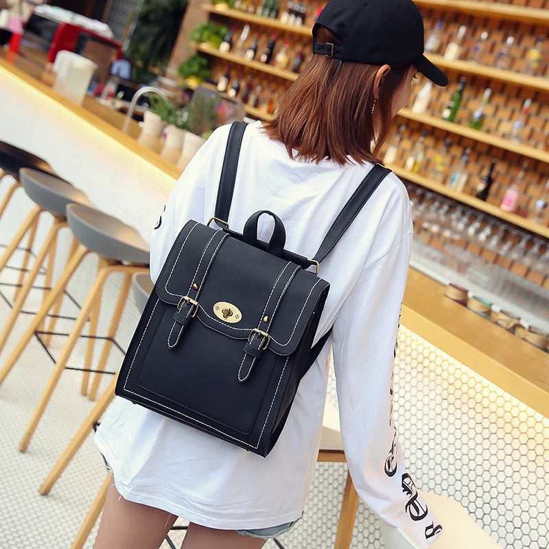 Women Leather Backpacks Urban Preppy Style School Bag for Teenage Girls