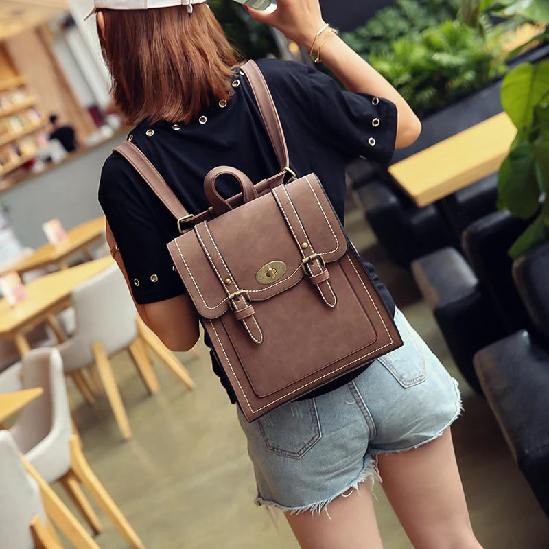 Women Leather Backpacks Urban Preppy Style School Bag for Teenage Girls