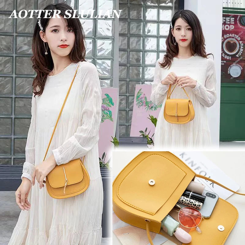 Women Leather Crossbody Shoulder Bags Solid Handbags Messenger Strap Bags