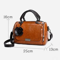 Women Leather Rose Flower Pendant Boston Crossbody Bag