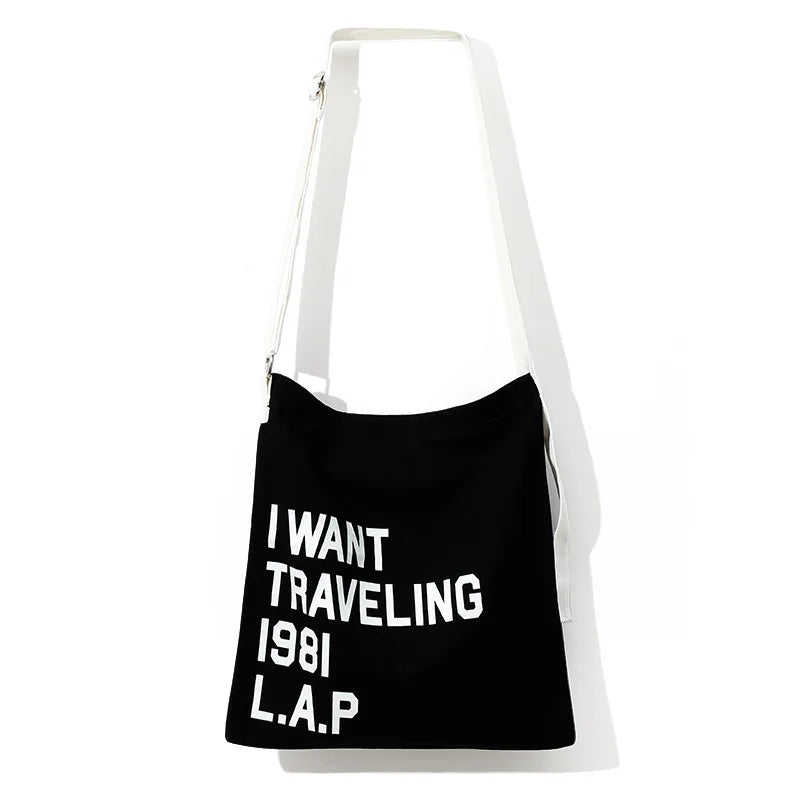 Women Letter Canvas Handbag Casual Travel Tote Shoulder Bag